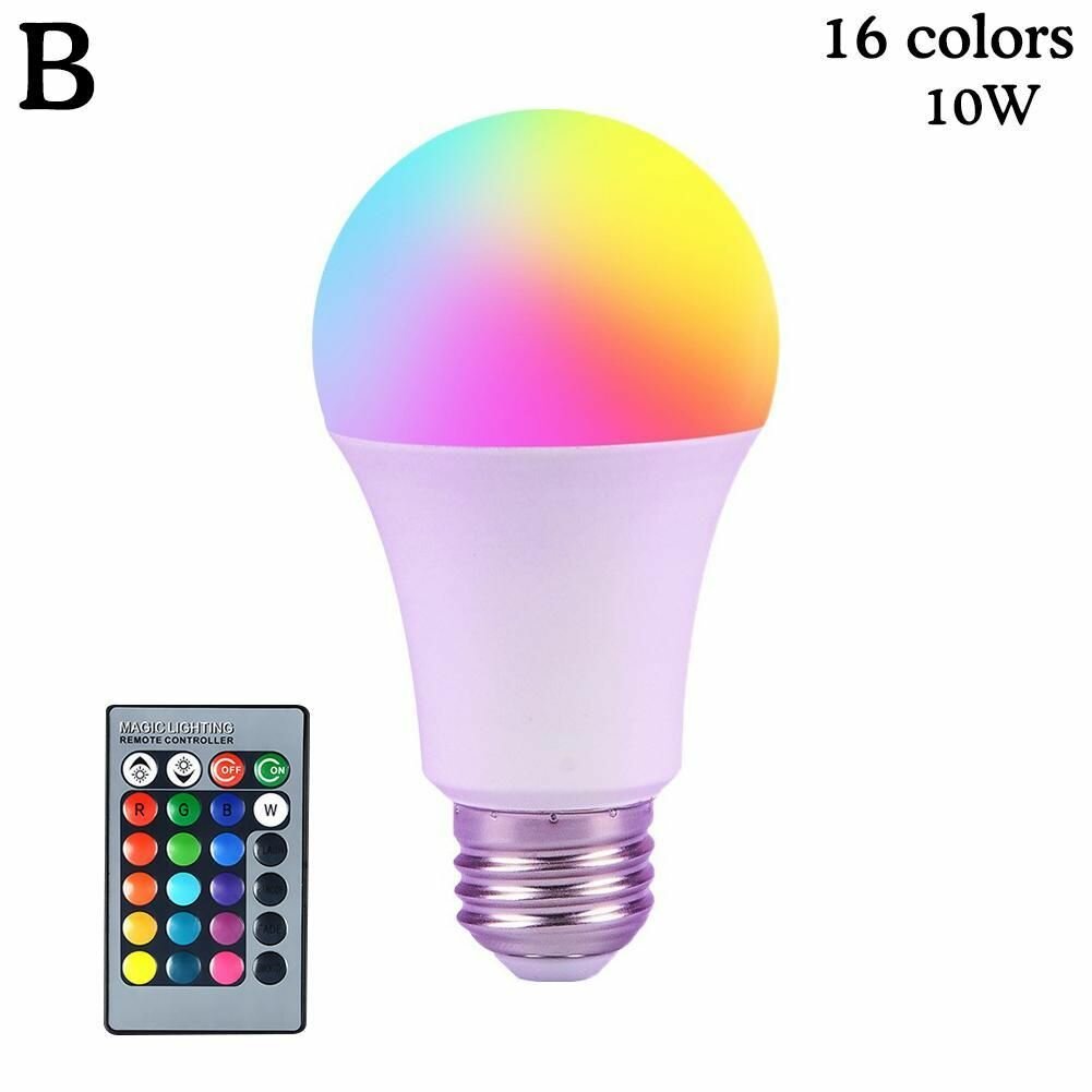 Лампочка светодиодная E27 RGB разноцветная с пультом диммируемая, 1 шт.