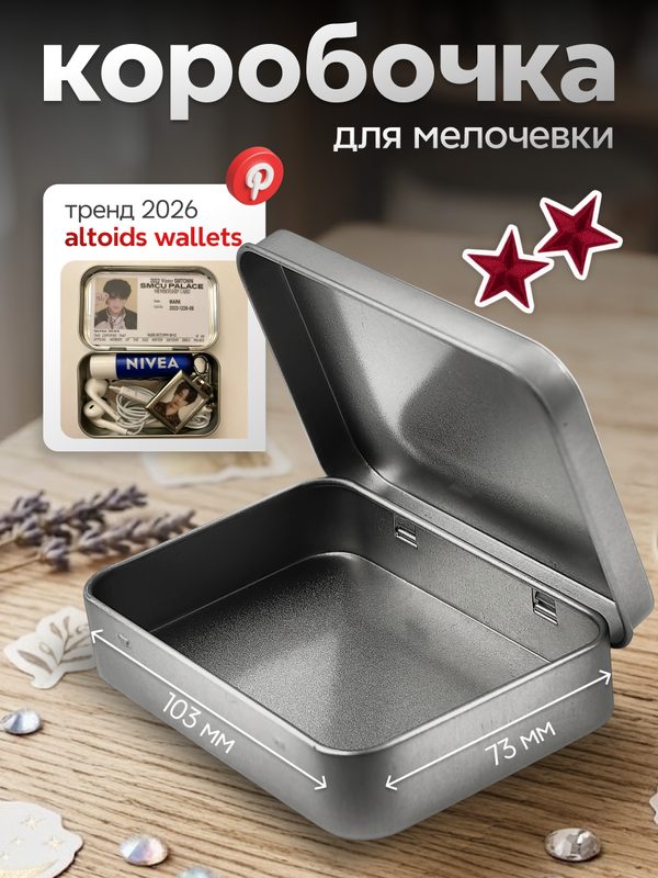 Ударопрочная коробочка для мелочевки с откидной крышкой (103х73х20 мм) серебряная