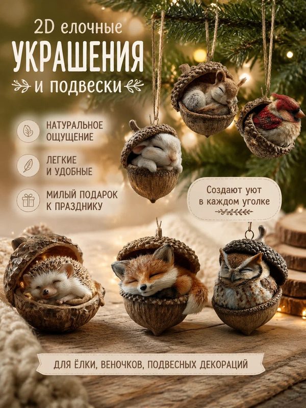 2D елочные украшения и подвески, новогодний рождественский декор, подвески для елки, праздничные украшения для дома