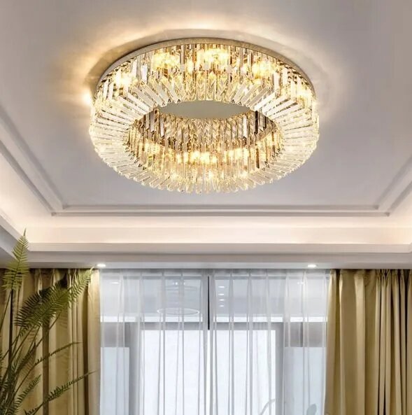 Хрустальная потолочная люстра LED, круглая, нержавеющая сталь, золото, для гостиной, 60 Вт, классика