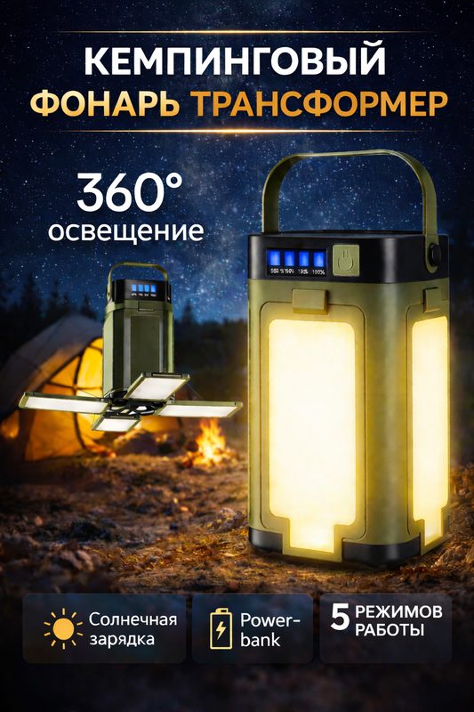 Кемпинговый фонарь солнечный / аккумуляторный , с влагозащитой