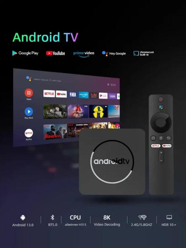 ТВ-приставка Guzi Android, Smart TV, 256 ГБ, Allwinner H313, Full HD, Bluetooth, пульт с голосовым управлением