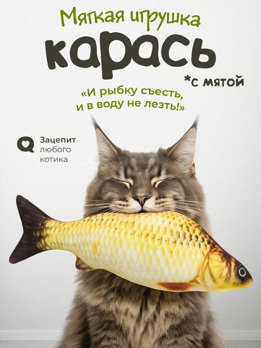 Игрушка для кошек "DPzoo" / мягкая рыбка карась с кошачьей мятой