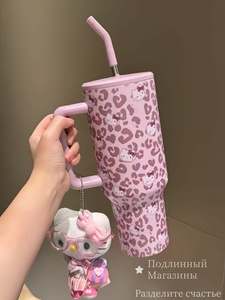 Термокружка Hello Kitty из стали 304, 1.2 л, с трубочкой и ручкой, герметичная, розовая