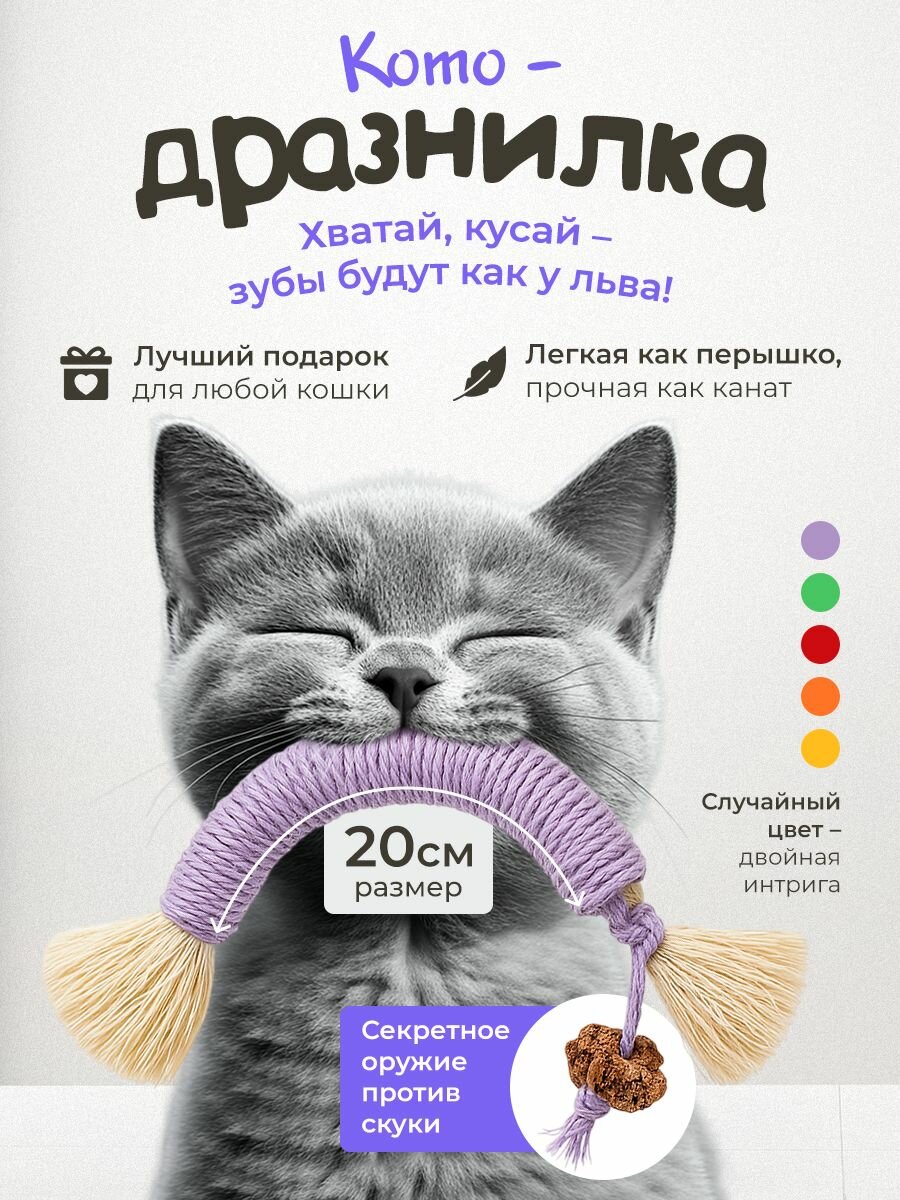 Дразнилка для кошек "101Kotostore" / прочный канатик с мататаби 20 см