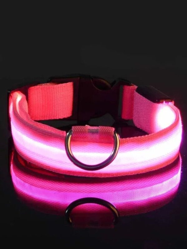 Светящийся LED ошейник для собак и кошек, размер M, цвет розовый