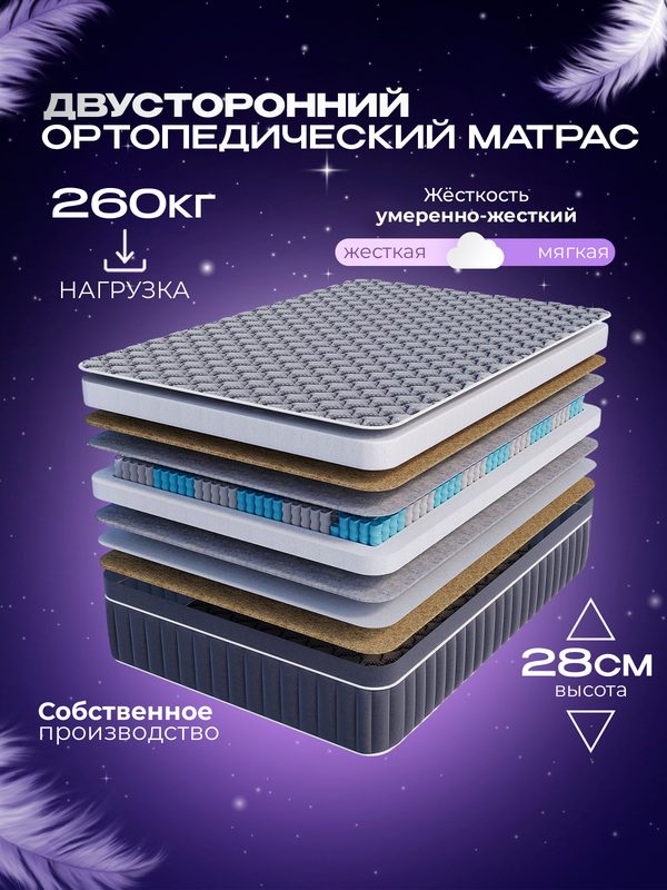 Матрас пружинный 200x200 анатомический 28 см Vitaflex Ortho Dream Sk с кокосом двуспальный
