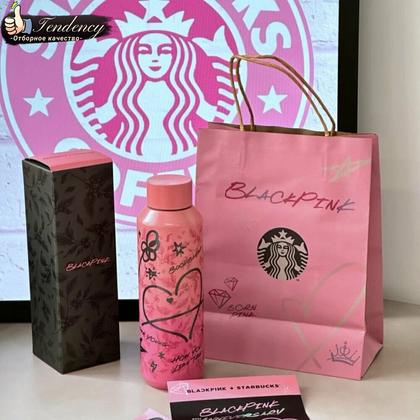 Термос Starbucks, коллаборация с BLACKPINK, розовый, граффити, 596 мл, лимитированная серия, подарок