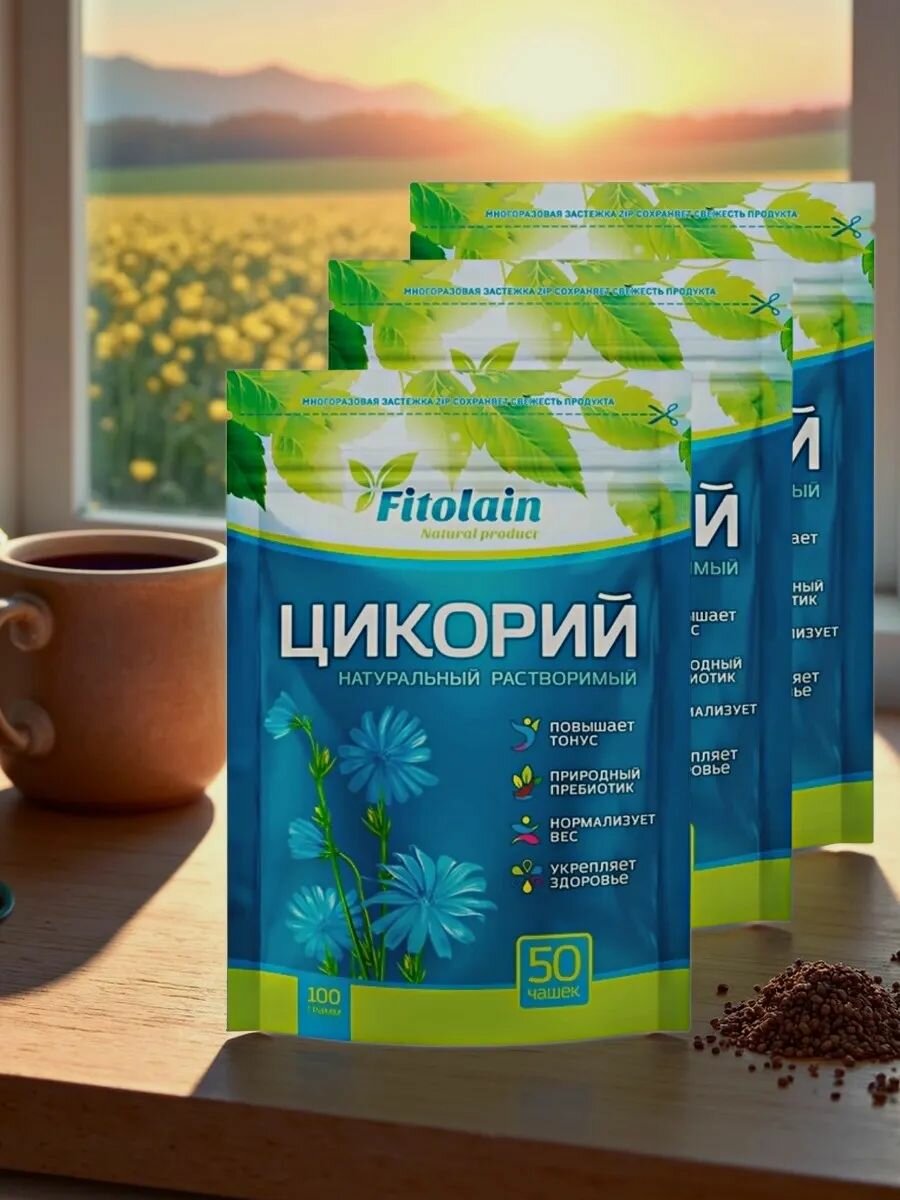 Цикорий Fitolain, растворимый, без кофеина, 100 гр, набор из 3 штук