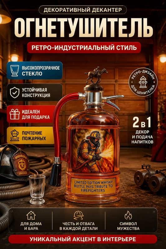 Декантер в виде огнетушителя, ретро-индустриальный дизайн, высокопрозрачное стекло, ограниченная серия, для подарка, бутылка
