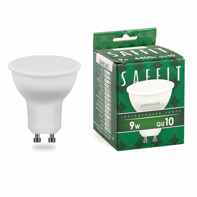 Лампа светодиодная GU10 9W MR16 рефлектор дневной белый свет 6400K Saffit SBMR1609 55150