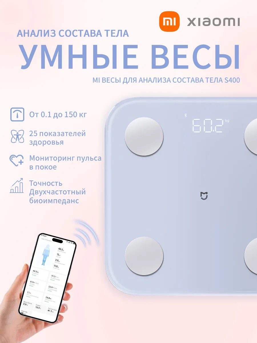 Весы напольные, Умные весы XIAOMI напольные весы электронные, высокая точность, Жироанализаторы,25 показателей, MI HOME