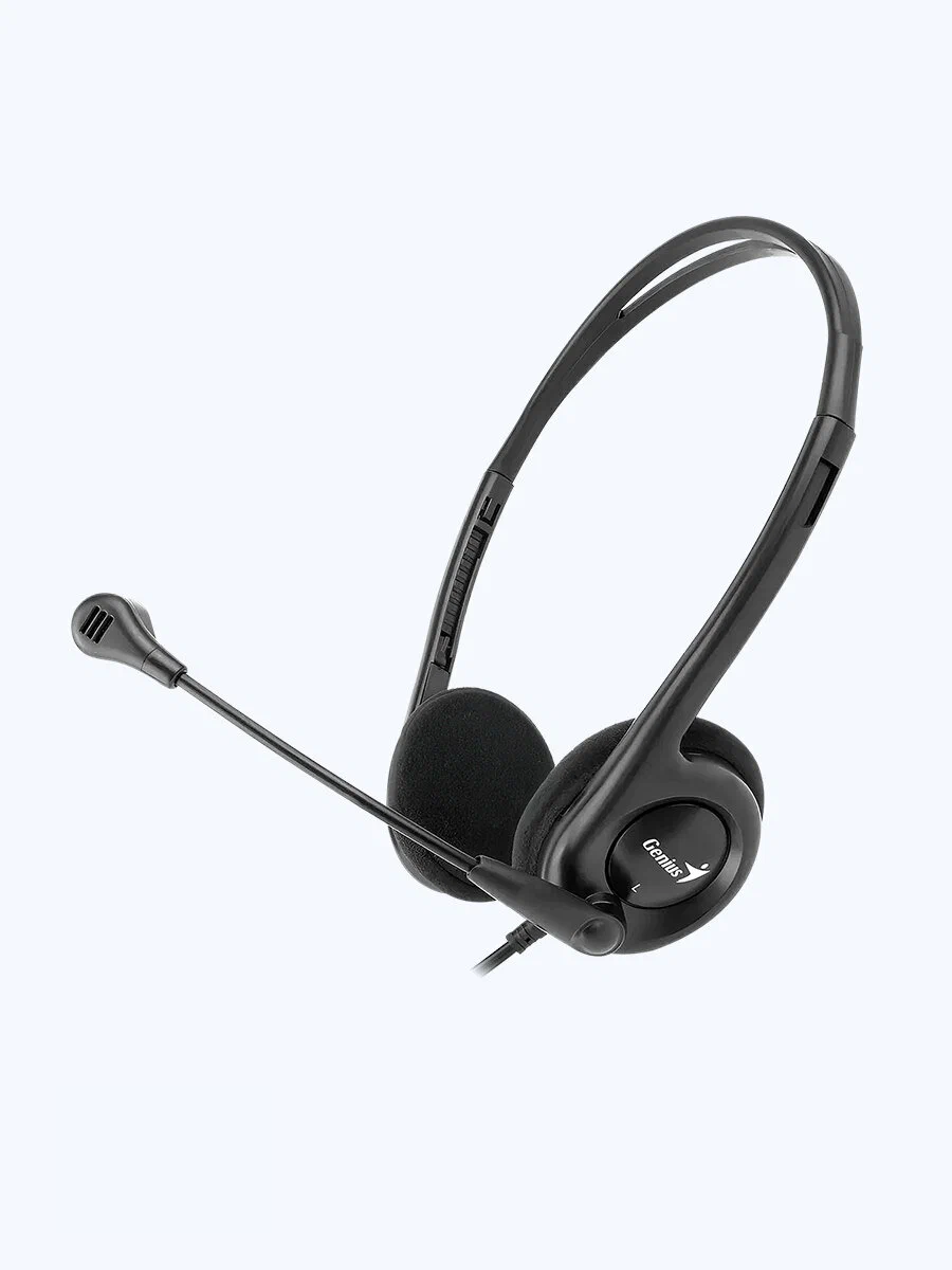 Гарнитура проводная Genius HS-200C, с микрофоном, 2 разъема 3.5 мм, кабель 1.5 м, черный