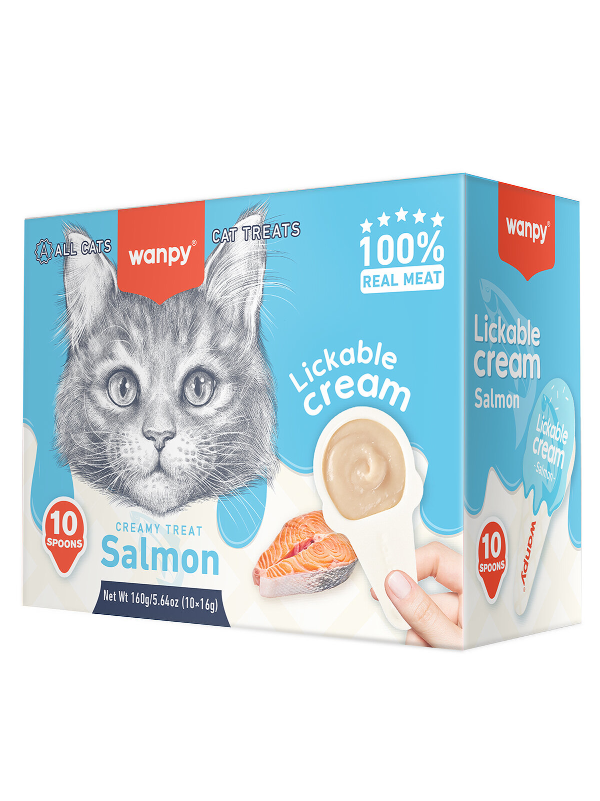 Лакомство для кошек Wanpy Cat нежное пюре с лососем и тунцом в ложечке 10 шт х 16 г