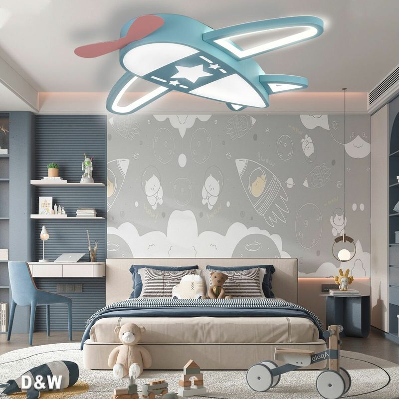 Люстра Потолочный светильник для детской комнаты led/6631/55cm/130 Вт/Голубой самолёт/Детский подарок