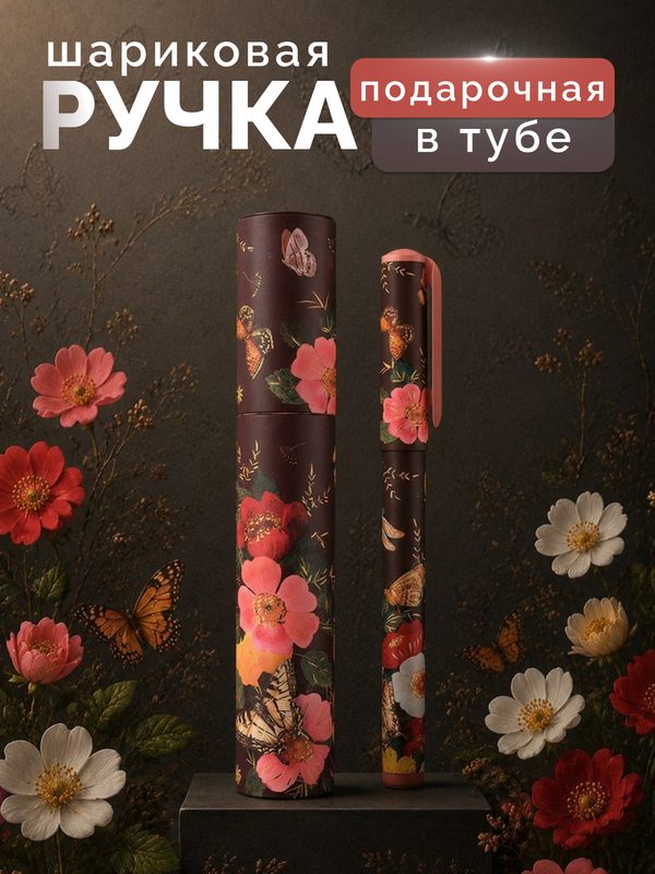 Ручка шариковая Bruno Visconti DREAMWRITE. FAUNA. Бабочки на черном, синие чернила, 0.7мм, в тубе