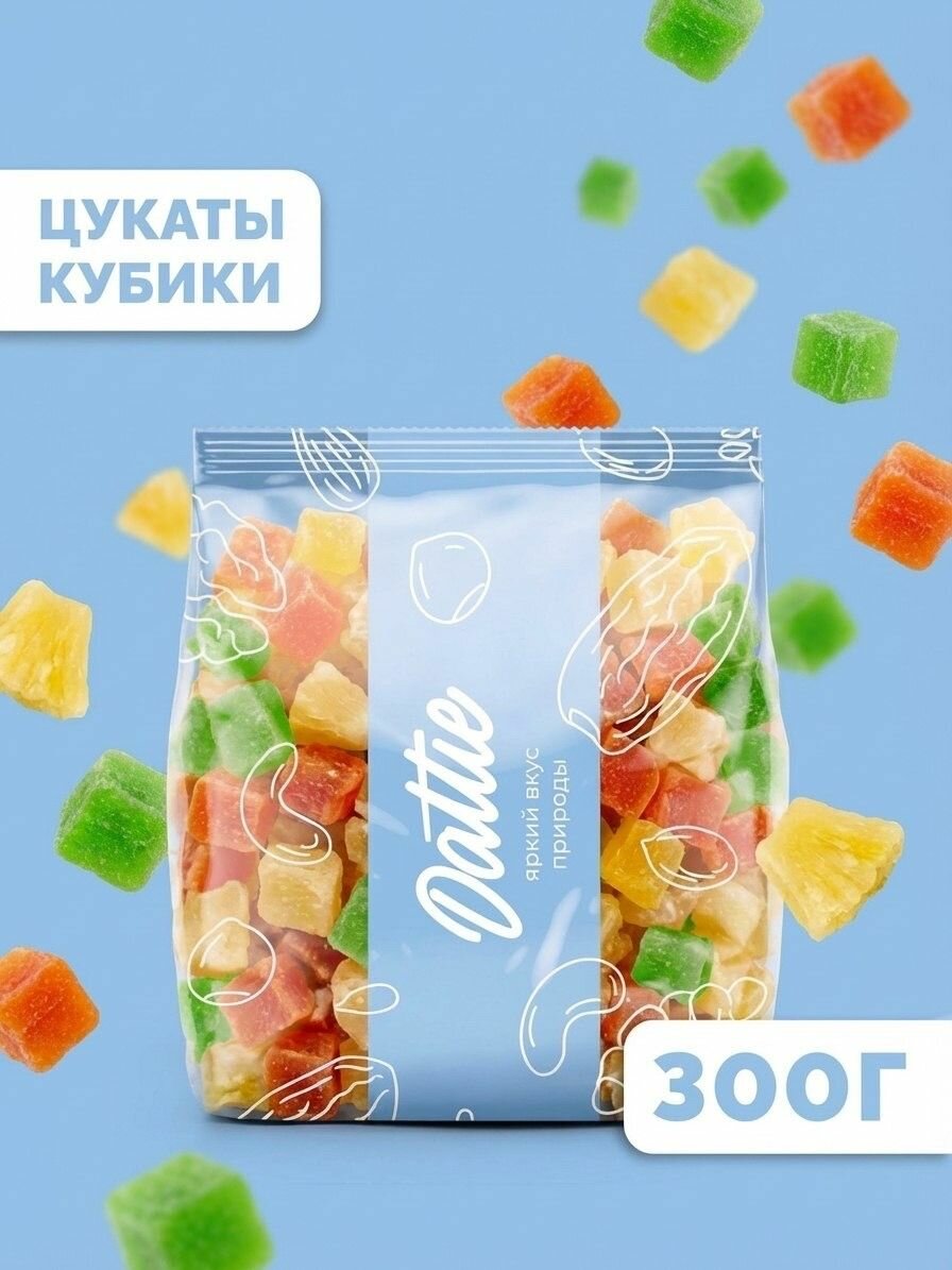 Цукаты Dattie "Ананас Папайя", в кубиках, без ГМО, вегетарианские, 300г