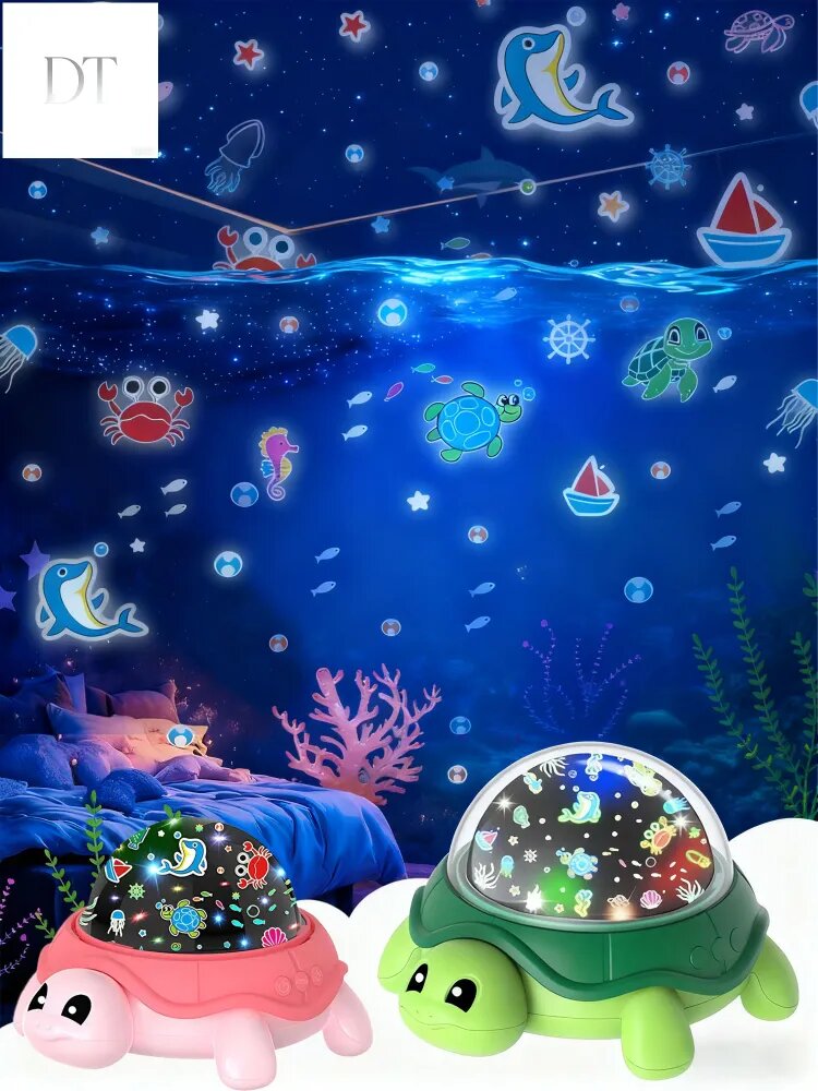 Светодиодный детский ночник-проектор в форме черепахи, создающий атмосферу подводного мира