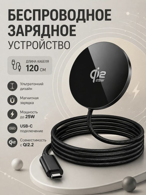 Магнитное беспроводное зарядное устройство HOCO CW63 Pro Fast (Qi2.2, 25W)