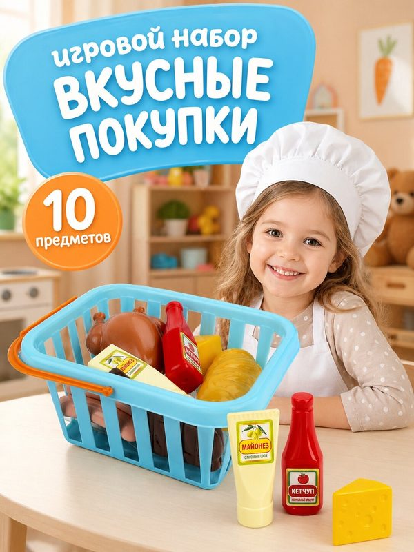 Игровой набор "Вкусные покупки" в корзинке