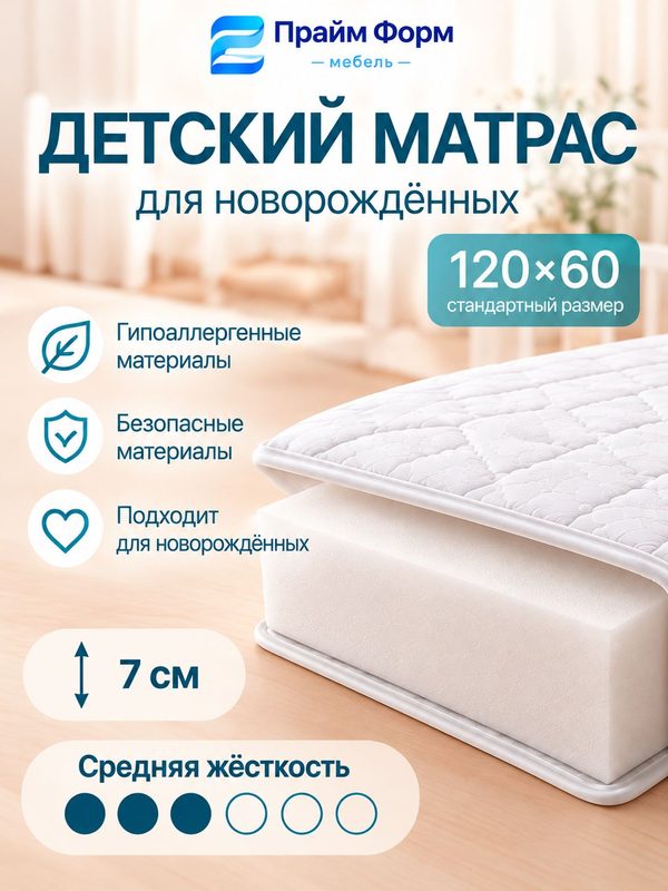 Матрас детский 120x60 в кроватку для новорожденных DreamTex