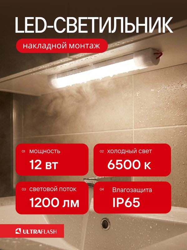 Светодиодный линейный светильник Т4 LWL-2021-03 12 Вт, 6500К, IP65