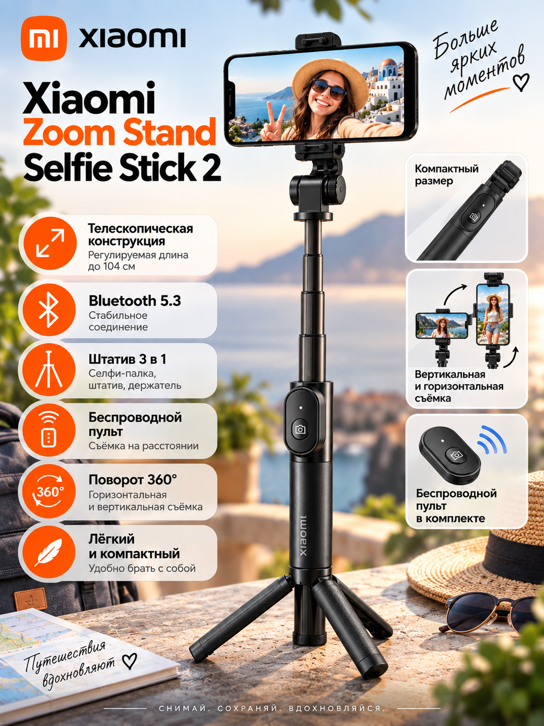 Монопод штатив Xiaomi Zoom Stand Selfie Stick 2 (XMBJZPG02YM), черный