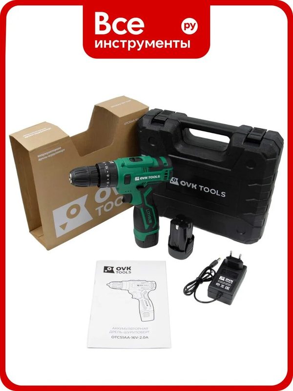 Аккумуляторная дрель-шуруповёрт OVK TOOLS OTCS1AA-16V-2.0A, бесщеточный двигатель, Li-Ion