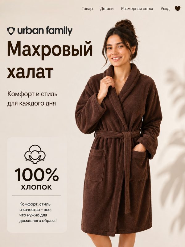 Халат Urban Family Alket, размер 42-44, коричневый