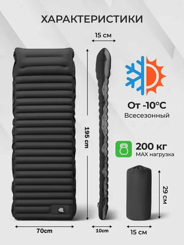 Каремат туристический Самонадувающийся матрас Коврик надувной (195x70x10 см) для горного туризма, кемпинга и отдыха