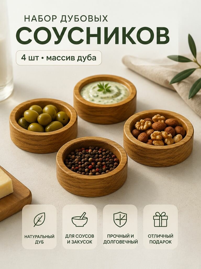 Набор соусников из натурального дуба, 4 шт