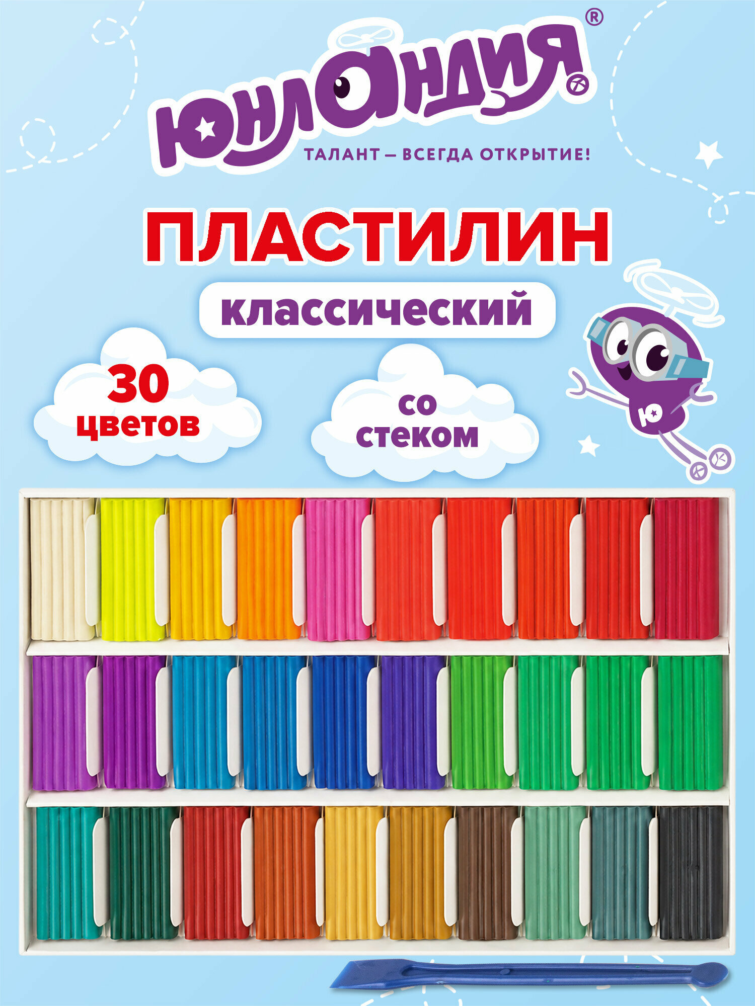 Пластилин для лепки детский набор 30 цветов, мягкий для малышей, классический в школу, 600 г, стек, Юнландия, 881263