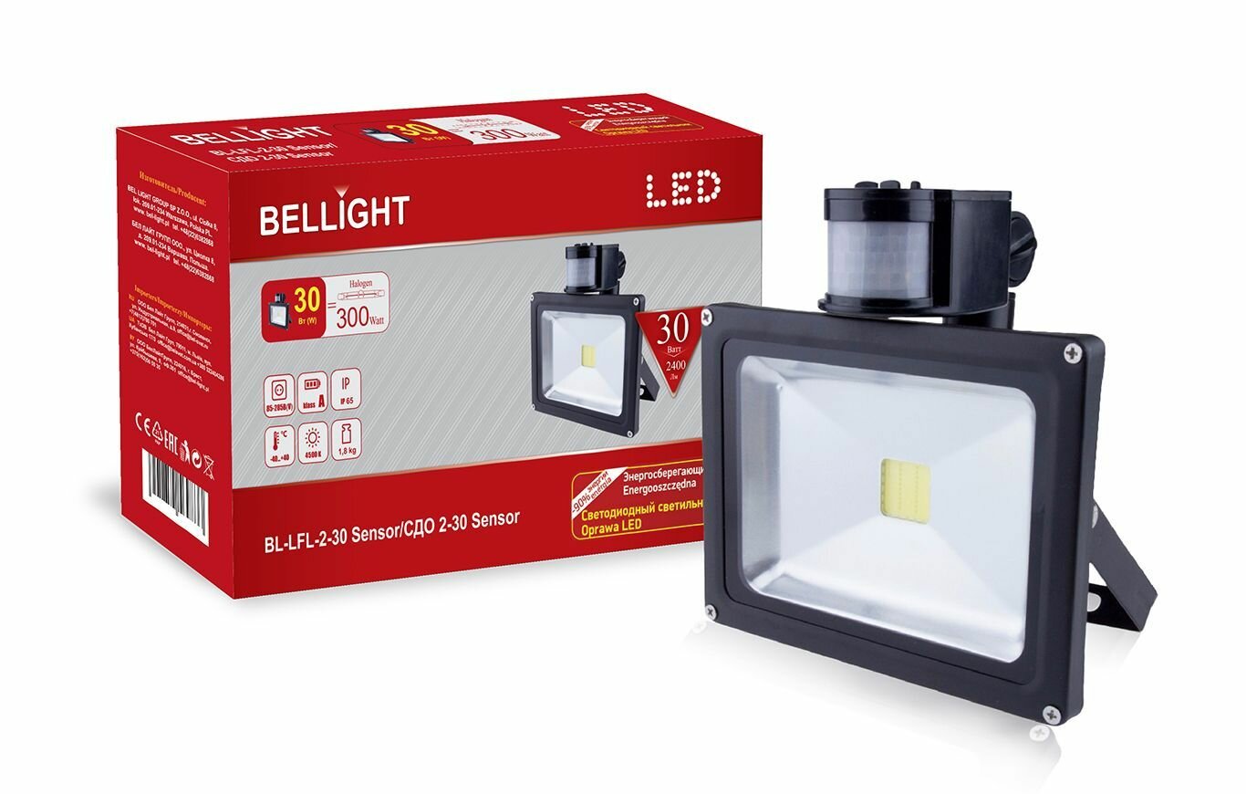 Прожектор светодиодный с датчиком движения BL-LFL-2-30 Sensor/СДО 2-30, 4500К, 1шт