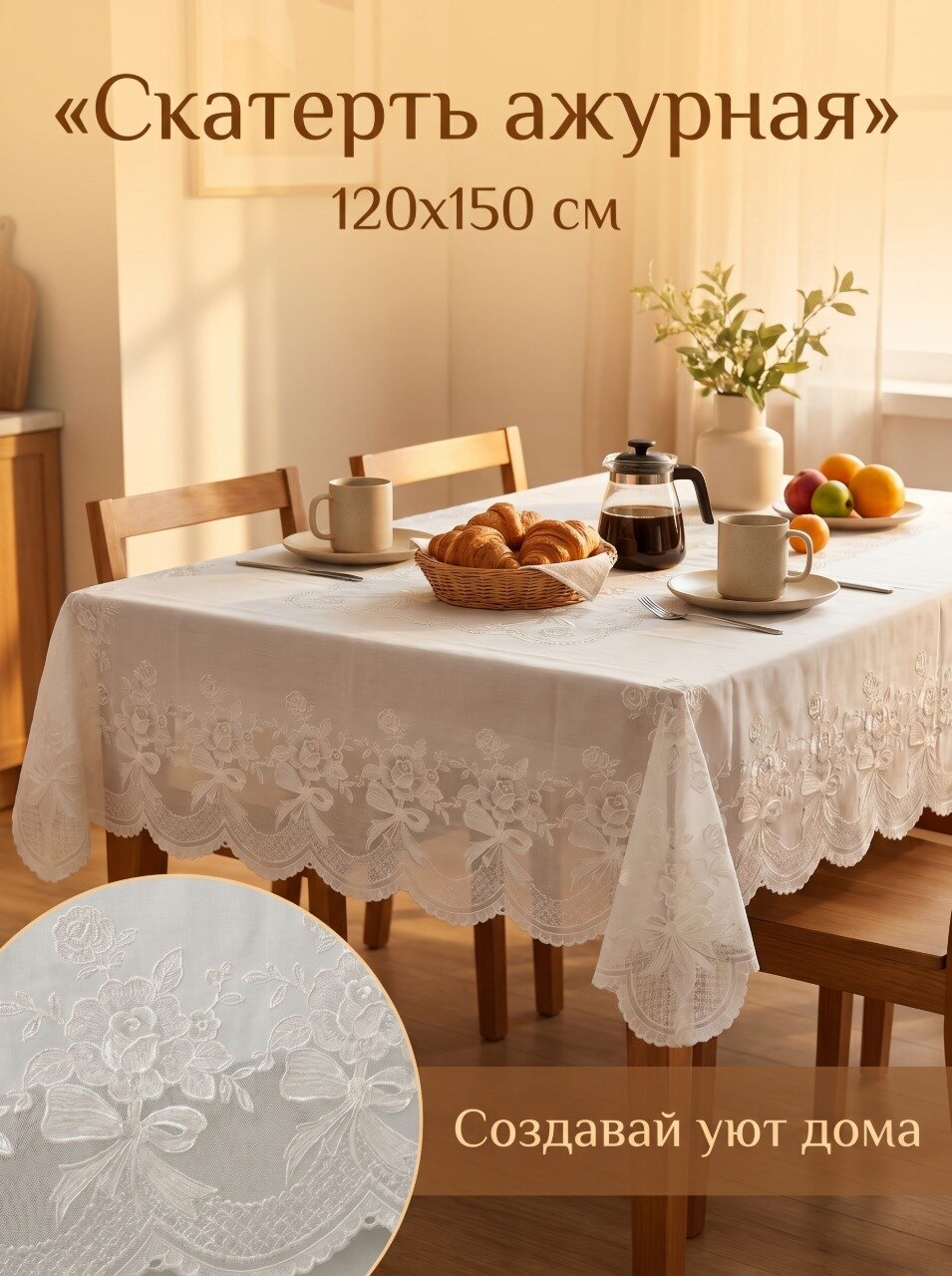 Скатерть кружевная F&H, пвх, 120х150 см