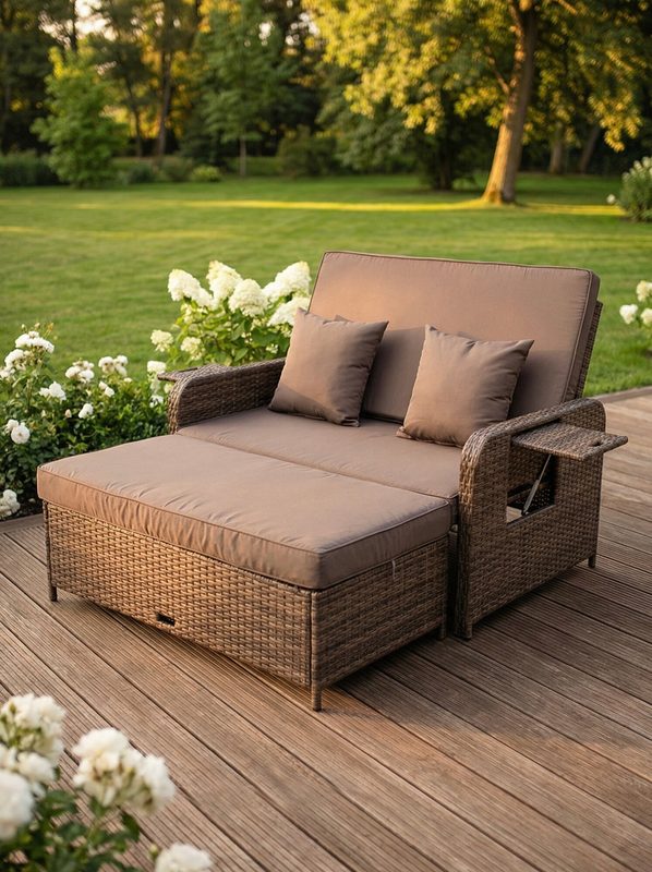 Садовый диван-шезлонг Full Comfort - BARI раскладной-трансформер с подстаканниками