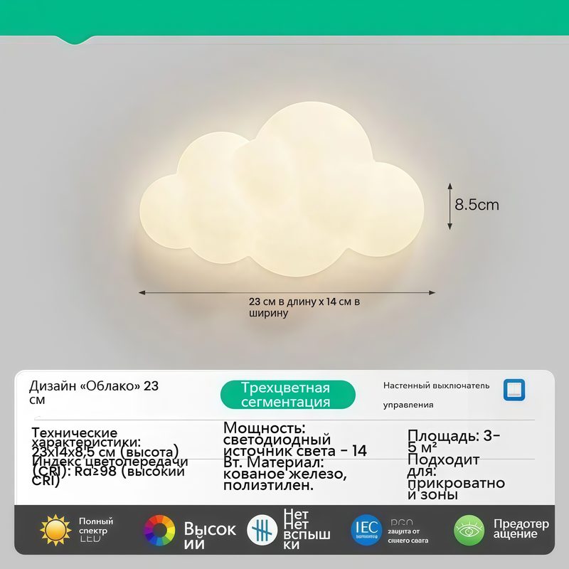 Светильник настенный Clear Lighting "Мультяшное облачко", 14Вт, PE материал труба