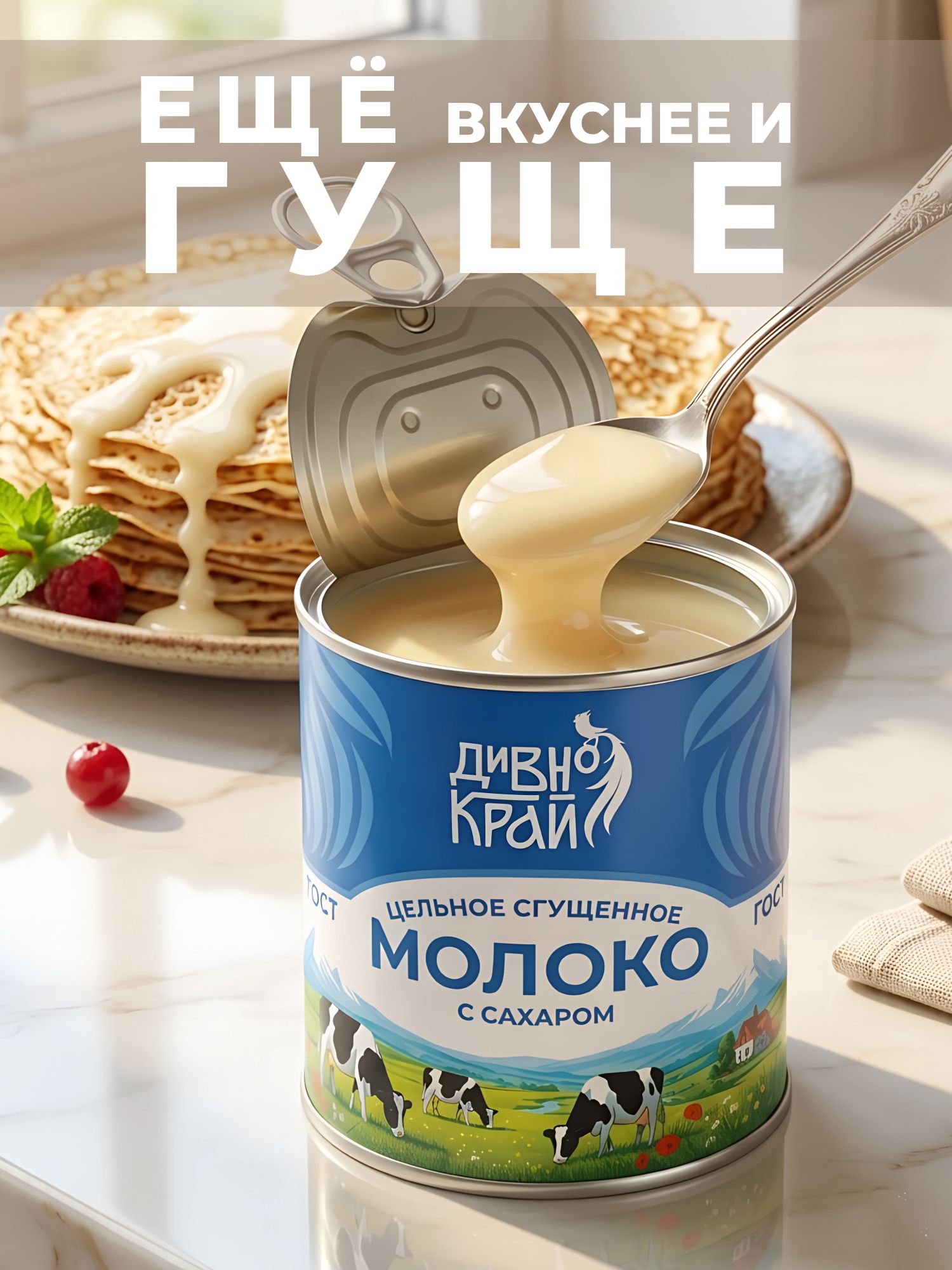Сгущенное молоко цельное с сахаром 8,5% ГОСТ 31688-2012 "Дивно край" 370 г