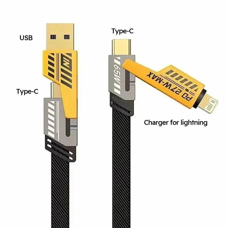 Комплект 2 шт: Кабель для быстрой зарядки type C 65W4-в-1 от USB к type C / подходит для iPhone 14, 15, 13, 12