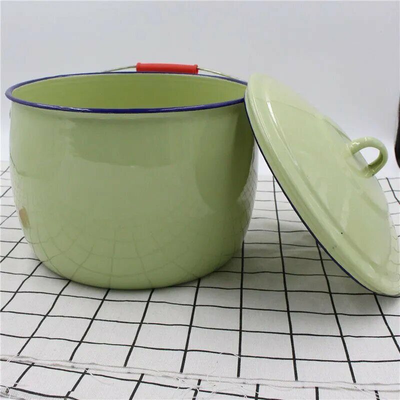 Эмалированное пищевое ведро, керамика, 5,5л, с крышкой, зеленое