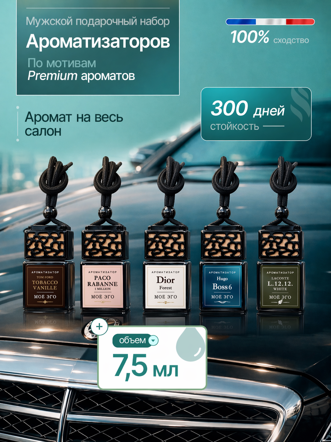 Ароматизаторы автомобильные МОЁ ЭГО "Tom Ford Tobacco Vanille", 40мл, 5шт