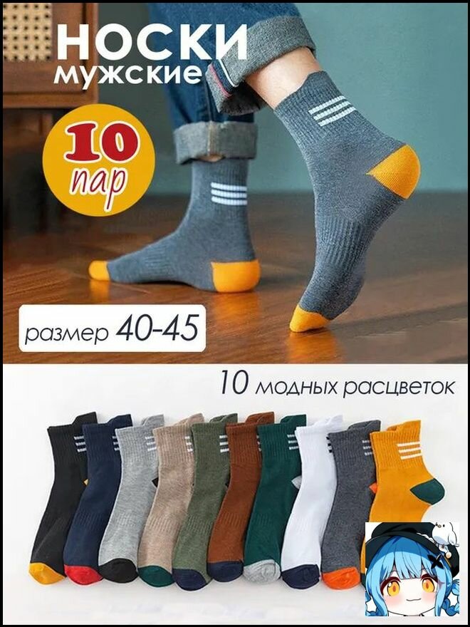Носки , комплект, 10 пар, размер 40-45, разноцветные