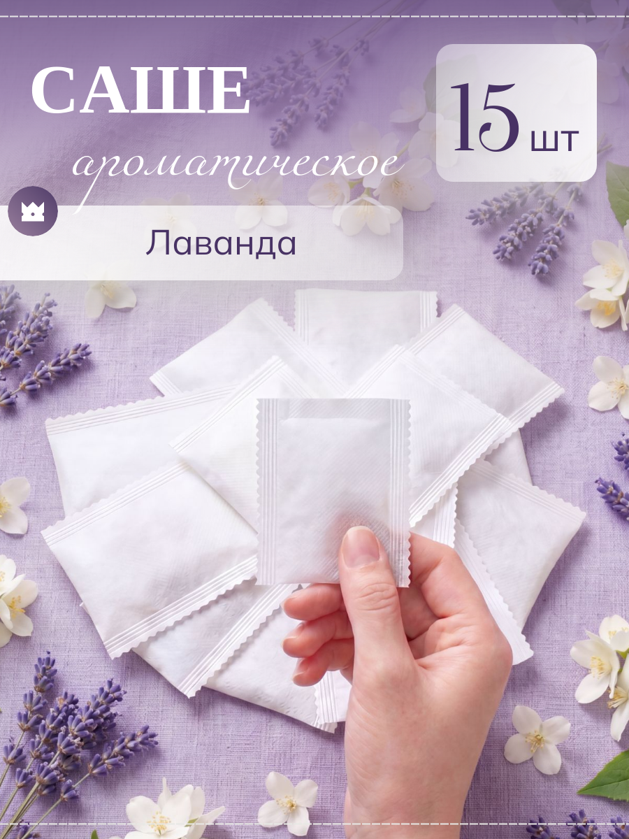 Саше для шкафа и белья ароматическое в мешочках, аромасаше POCHERK, свежий аромат лаванды, 15 саше
