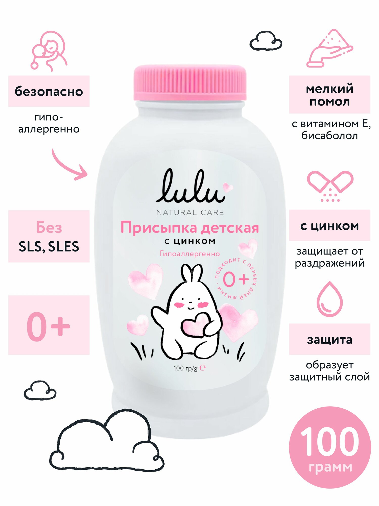 Присыпка детская для новорожденных 0+ (100г.) детская присыпка с цинком, тальк под подгузник от опрелостей, покраснений, раздражения детская присыпка тальк для младенцев присыпка от опрелостей цинкова