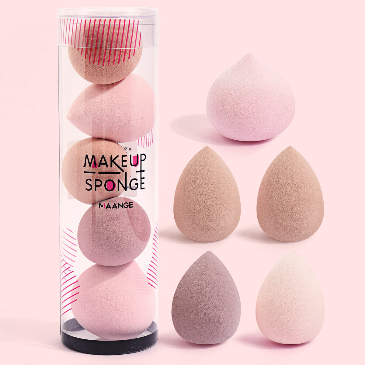 Набор для макияжа 5 штук, спонж Beauty Blender, для крема, порошка, жидкости, 5 ПК, Розовый