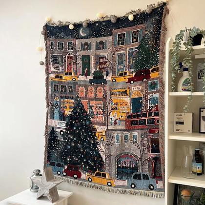 Плед "Christmas streetlights", 130x160 см, вязаный, полиэстер/хлопок, FZ