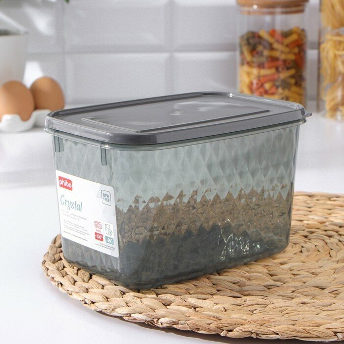 Phibo Контейнер для заморозки и хранения продуктов phibo «Кристалл», 1.7 л, 18×12.5×11 см, пластик, прозрачный, крышка серая