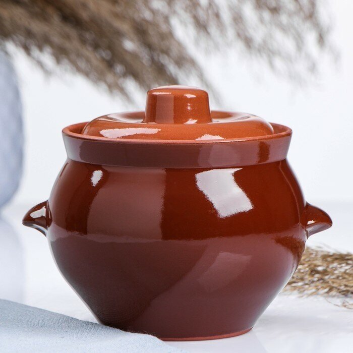 Кунгурская керамика Горшочек для запекания Кунгурская керамика «Стандарт», 650 мл, с ручками, керамика, коричневый