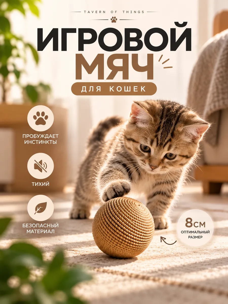 Игровой мяч для кошек из гофрокартона 8 см, игрушка для кошек