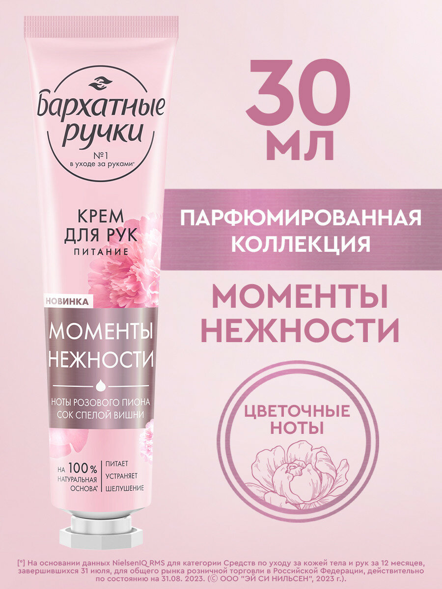 Крем для рук парфюмированный Бархатные Ручки Питание, парфюмированный крем с соком вишни и нотами пиона, 30 мл