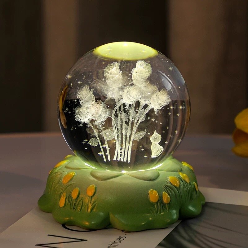 Ночник "Котенок и ландыши", 3D хрусталь, USB, защита от пыли/влаги